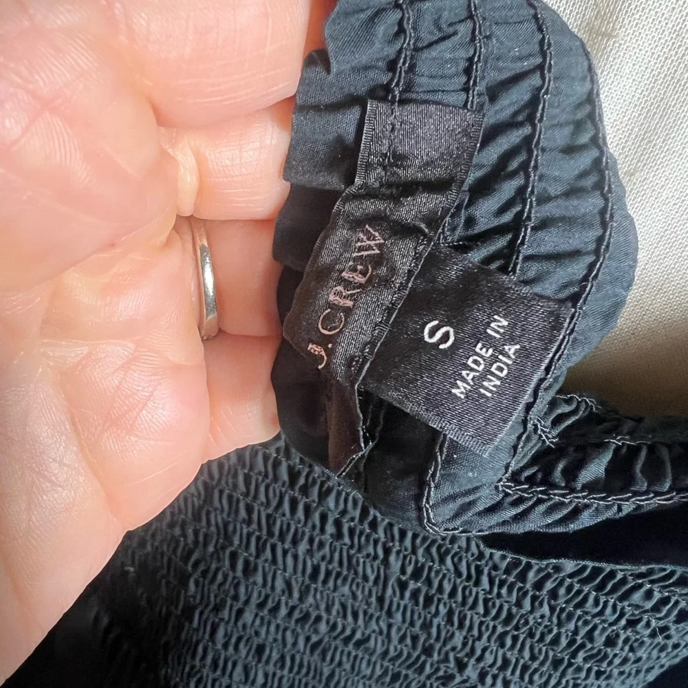 J CREW Smocked Puff Sleeve Black Cotton Poplin Midi Dress Womens Small - Picture 6 of 10